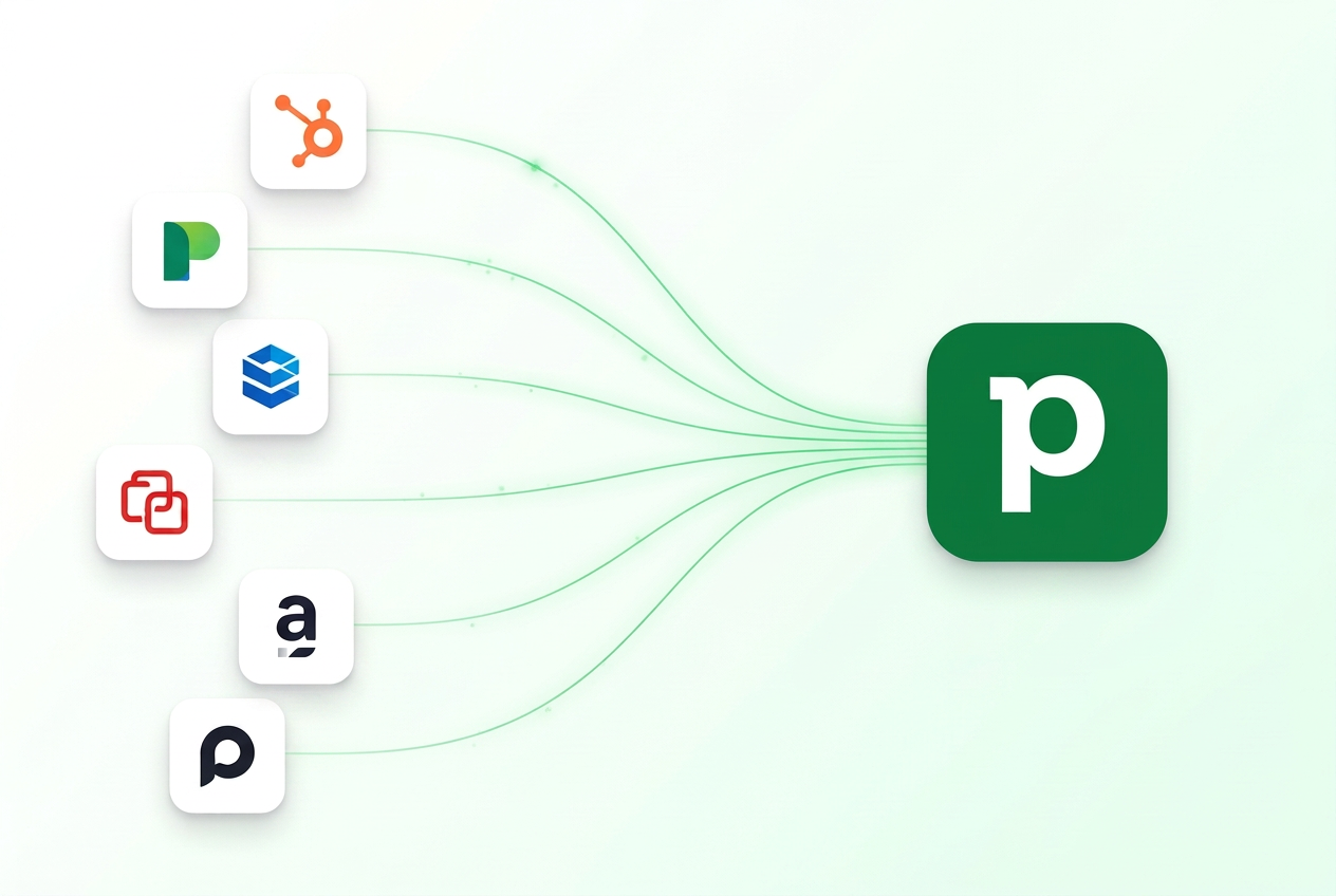 Dados de HubSpot, Ploomes, RD Station, Zoho, Agendor e Pipefy fluindo para o Pipedrive